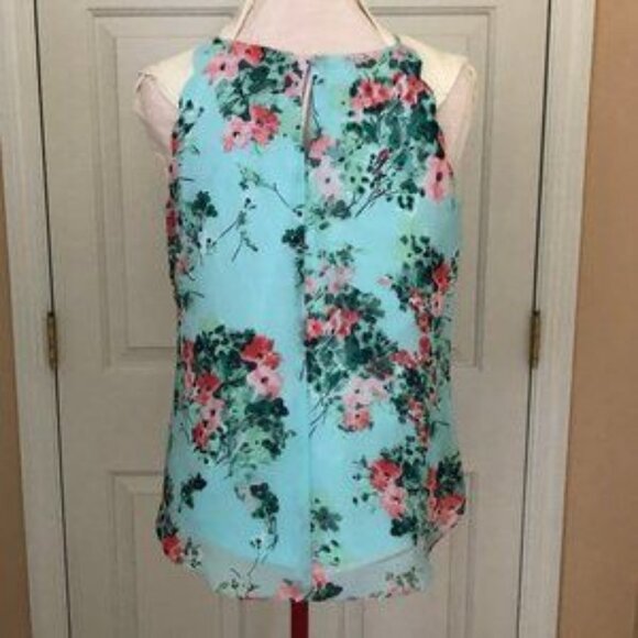 A.Byer scalloped Mint Green and Pink floral edge tank top Junior Large - Picture 2 of 8